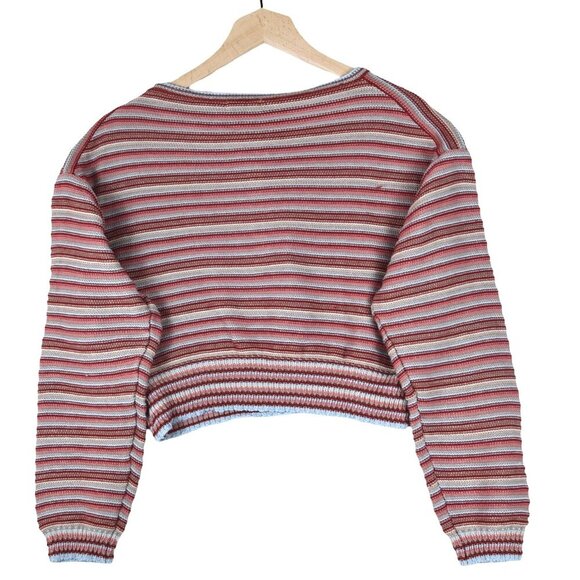 Lush Sweater Henley | Women’s Amber Taupe Multi Striped Cropped Knit Top Size M - Picture 2 of 7